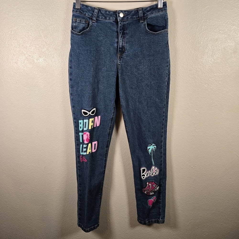 Barbie Jeans Girls 16‎ Blue Skinny Slim Fit Born To Lead Graphic Stretch Denim